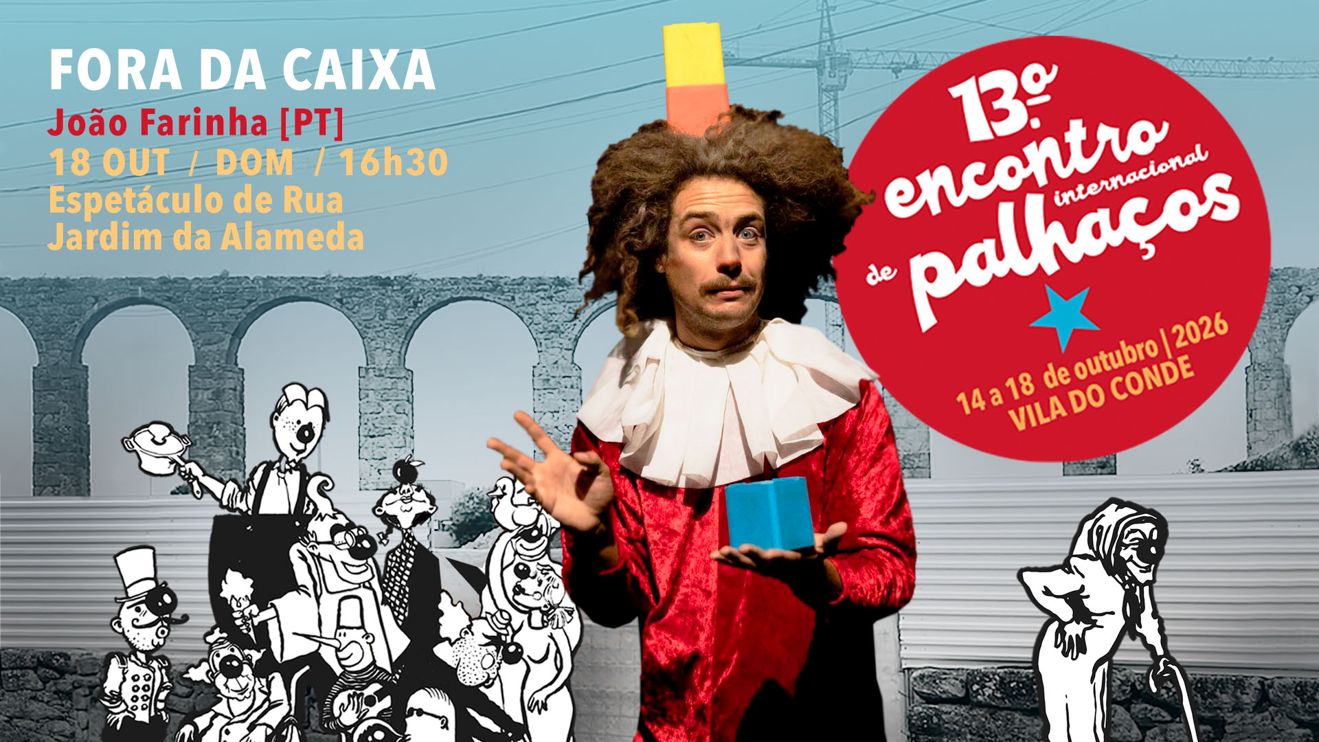 Cartaz de Fora da Caixa — João Farinha no XIII Encontro Internacional de Palhaços de Vila do Conde, 2026
