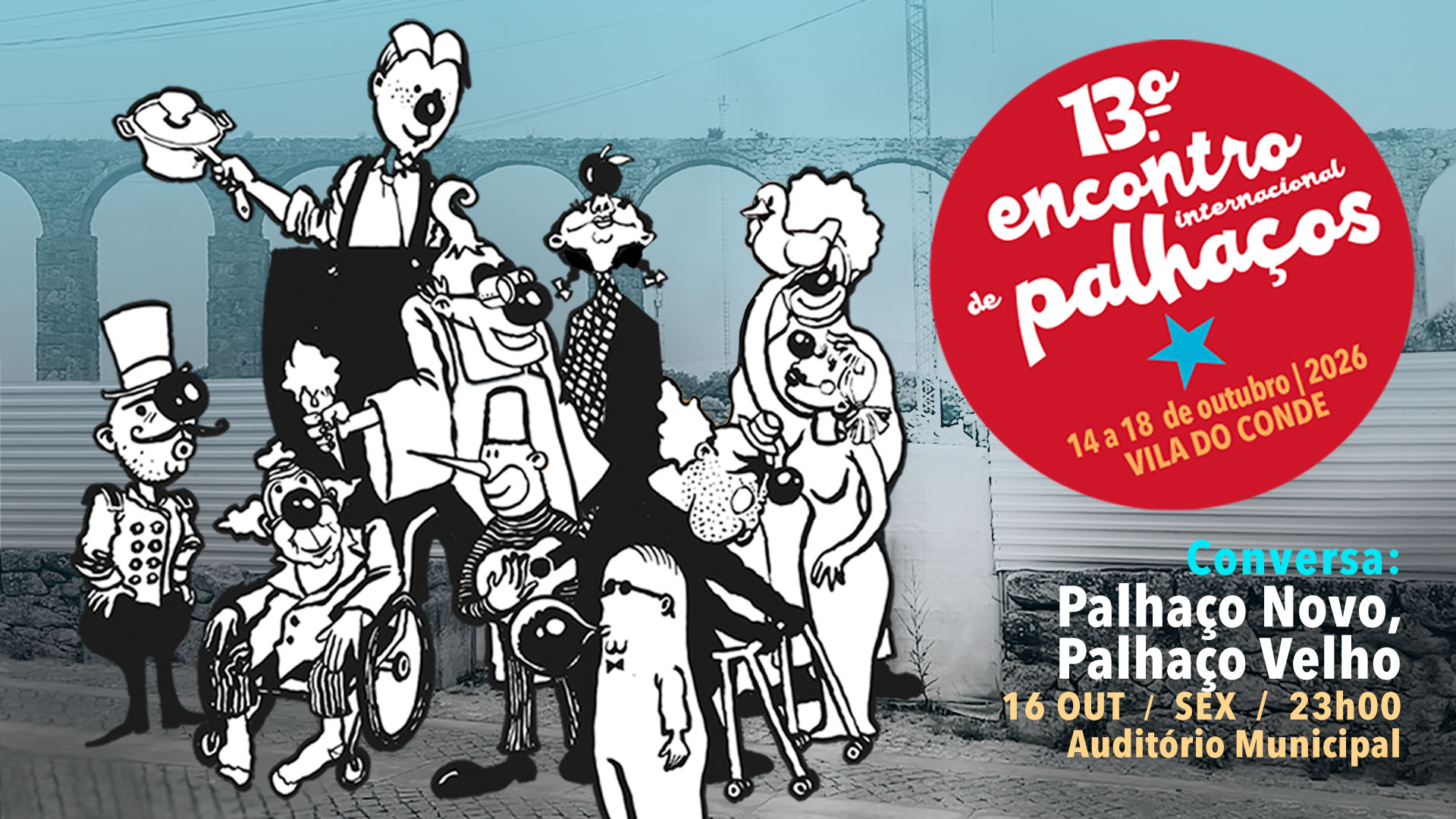 Cartaz de Conversa — Palhaço Novo, Palhaço Velho no XIII Encontro Internacional de Palhaços de Vila do Conde, 2026