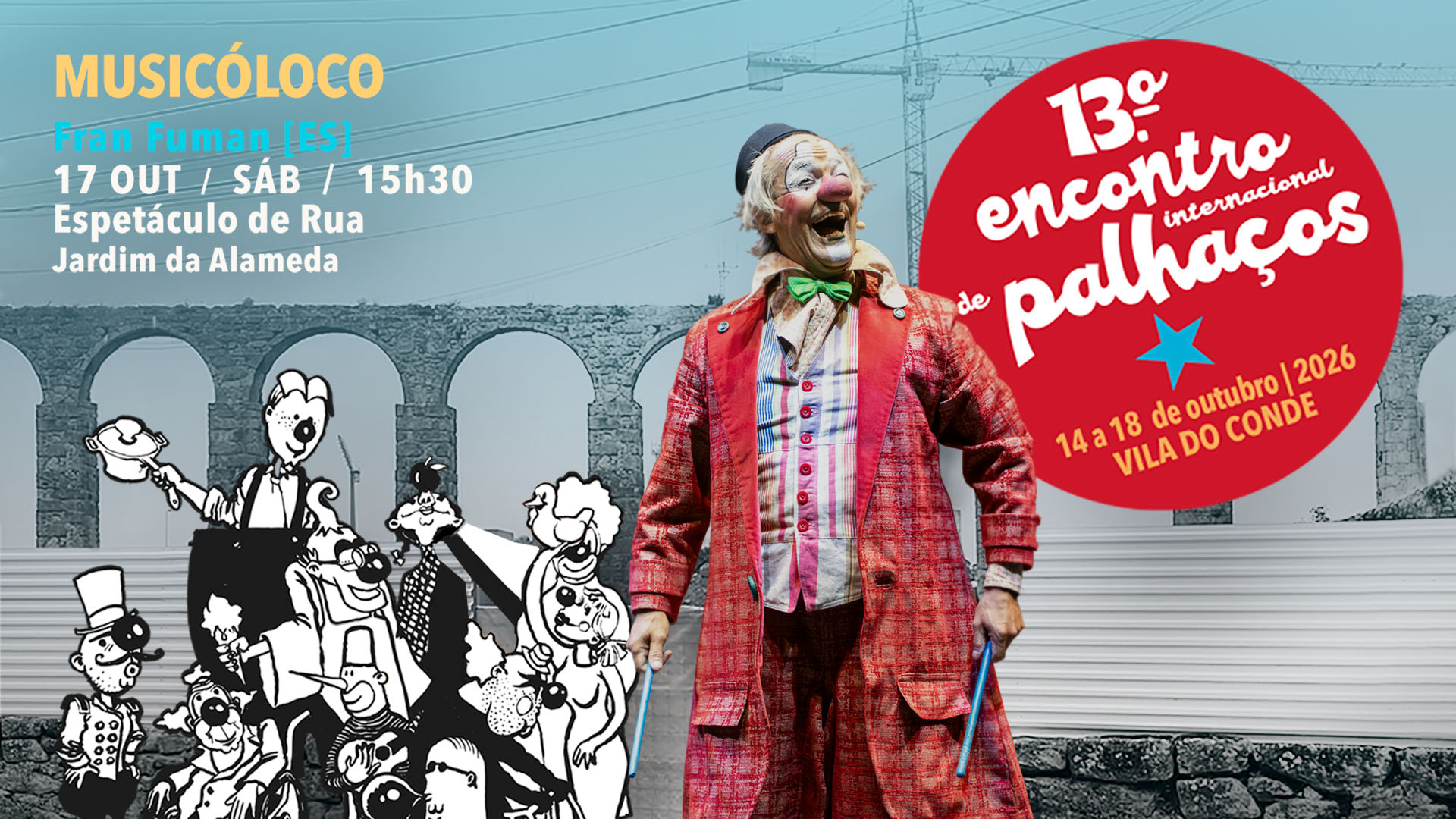 Cartaz de Musicóloco — Fran Fuman no XIII Encontro Internacional de Palhaços de Vila do Conde, 2026