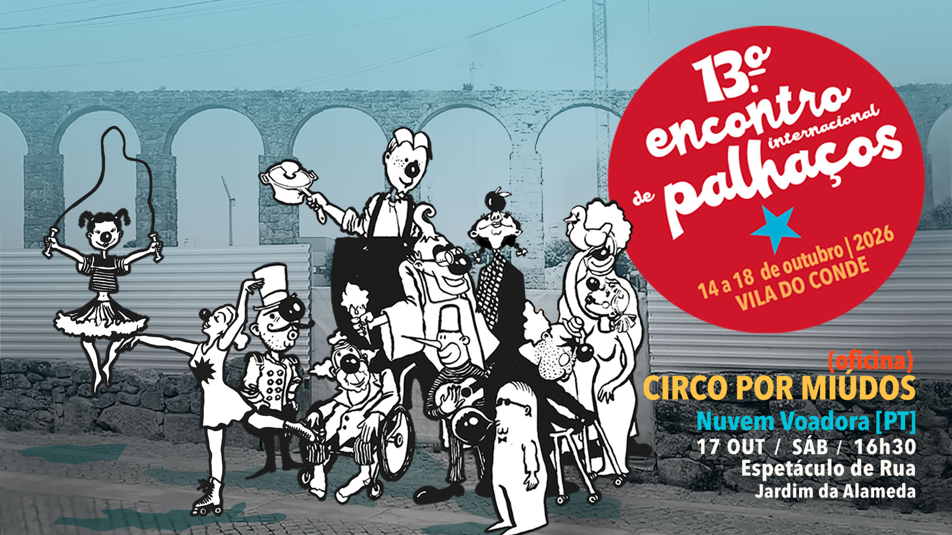 Cartaz de Circo por Miúdos — 17 de Outubro no XIII Encontro Internacional de Palhaços de Vila do Conde, 2026